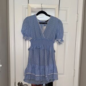 Blue Ruffled Dress with White Accents